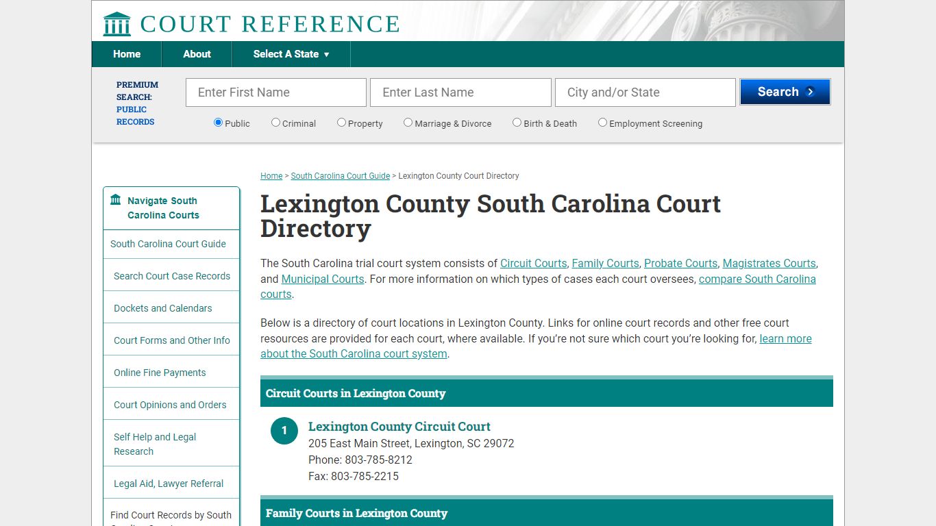 Lexington County South Carolina Court Directory ...